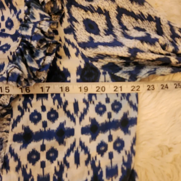 Sezane Printed Ruffle Cotyon Blue Button Down Blouse Size 42 US 10 - Picture 10 of 12